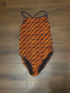 Rise Aquatics Swimwear Orange & Black Patterned One-Piece Swimsuit size 36
